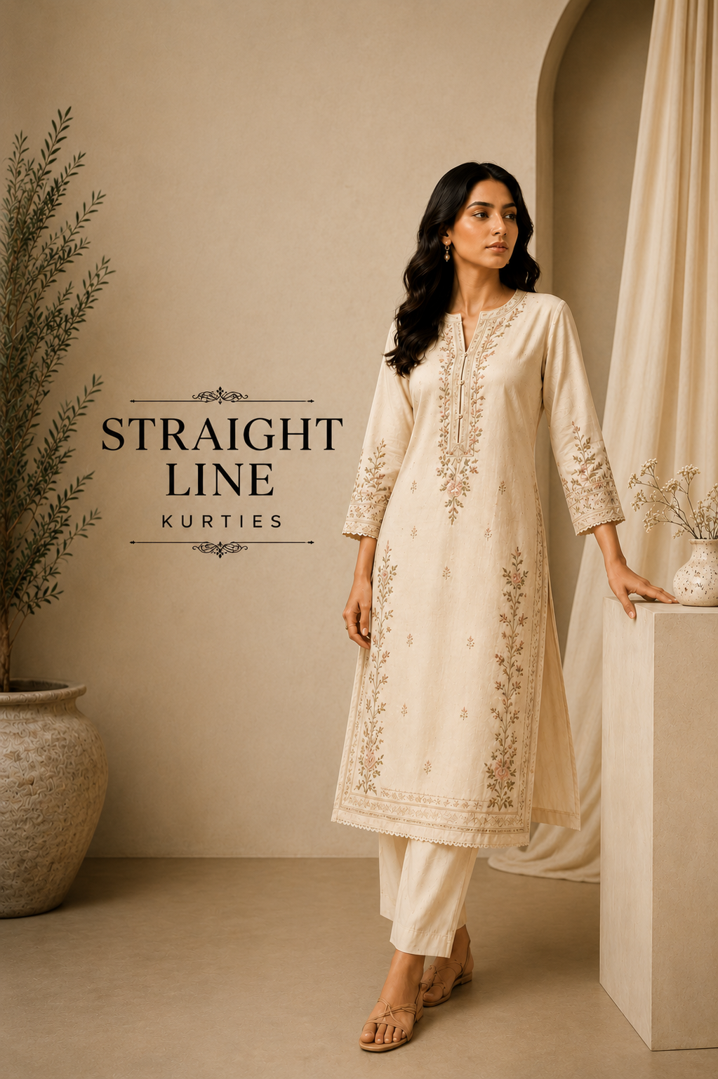 Straight Kurties Full Model Pink