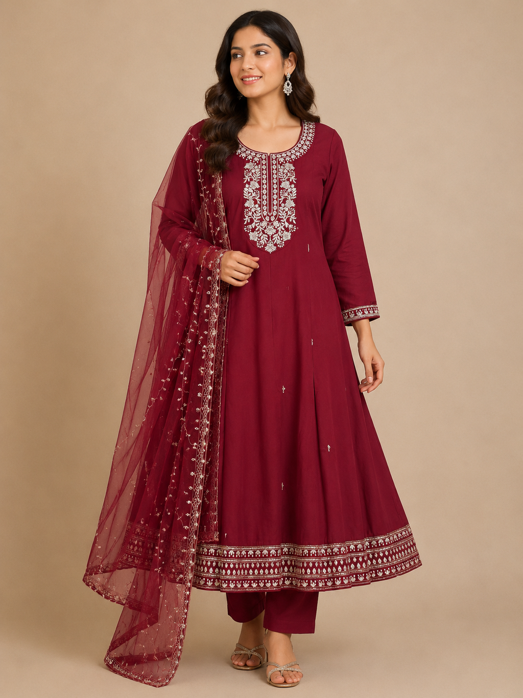 K-011 Roman Silk Anarkali Kurti with Pant and Dupatta