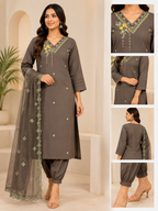 K-22768 Roman Silk Straight Line Kurti with Computer Work Organza Dupatta and Pant