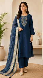 K-1166 Vatican Fabric Work Straight Line Kurti with Pant and Dupatta