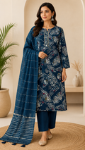 K-996 Vatican Print Mirror Work Straight Kurti with Pant & Dupatta