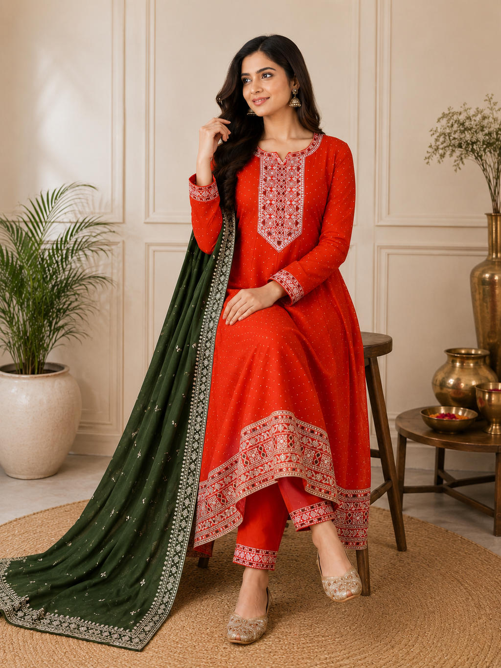 K-1153 Ghera Kurti with Pant and Dupatta