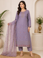 K-2625 Organza Work Straight Line Kurti with Pant & Dupatta