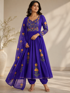 K-5791 Mul Chanderi Ghera Nack Work Kurti with Pant and Dupatta