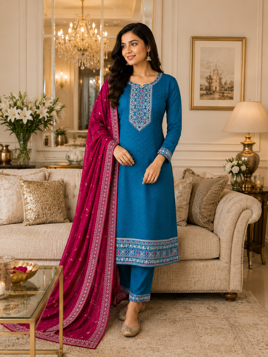 K-1153 Ghera Kurti with Pant and Dupatta