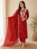 K-217 Roman Silk Straight Line Kurti with Pant and Dupatta