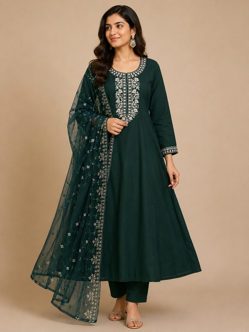 K-011 Roman Silk Anarkali Kurti with Pant and Dupatta