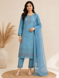 K-2625 Organza Work Straight Line Kurti with Pant & Dupatta