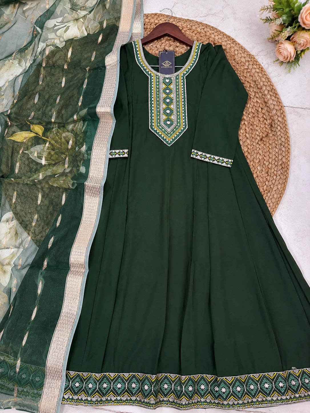 K-149 Mul Chanderi Anarkali Kurti with Pant and Dupatta