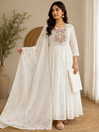 K-1145 Mul Chanderi Anarkali Kurti with Pant and Dupatta