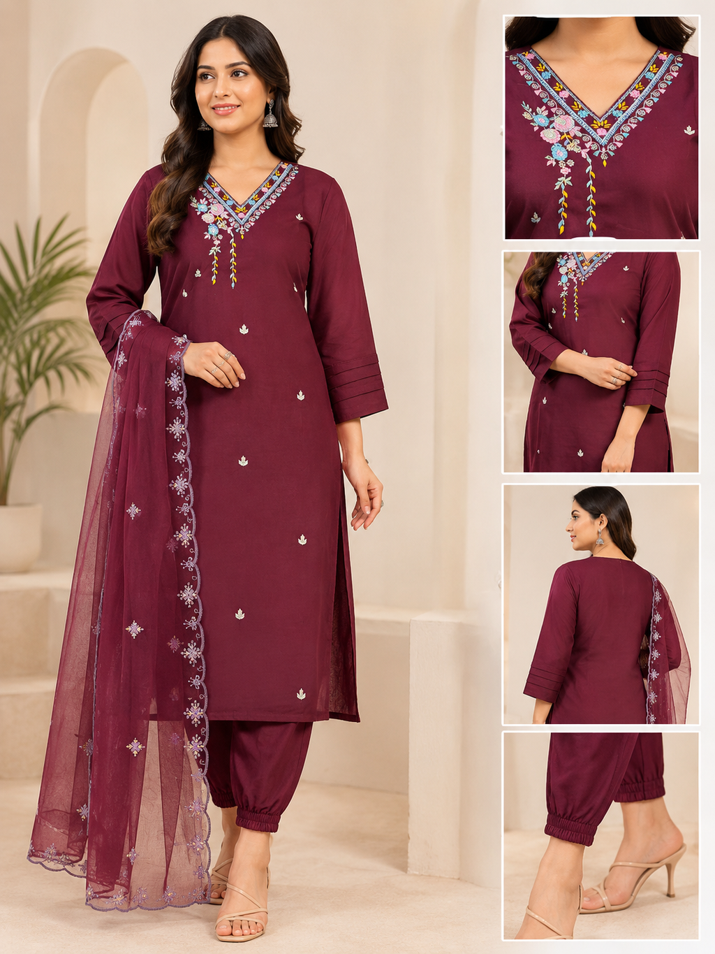 K-22768 Roman Silk Straight Line Kurti with Computer Work Organza Dupatta and Pant