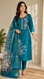 K-399 Roman Silk Straight Kurta with Pant and Dupatta