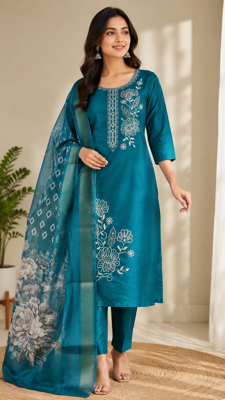 K-399 Roman Silk Straight Kurta with Pant and Dupatta