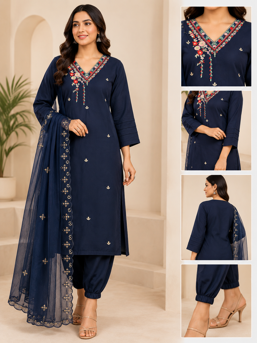 K-22768 Roman Silk Straight Line Kurti with Computer Work Organza Dupatta and Pant