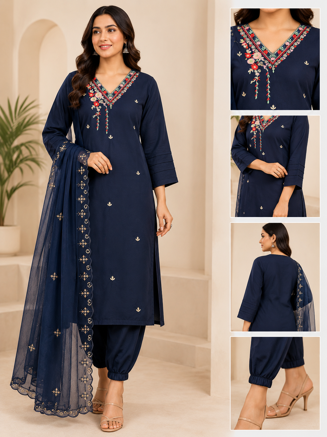 K-22768 Roman Silk Straight Line Kurti with Computer Work Organza Dupatta and Pant