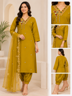 K-22768 Roman Silk Straight Line Kurti with Computer Work Organza Dupatta and Pant