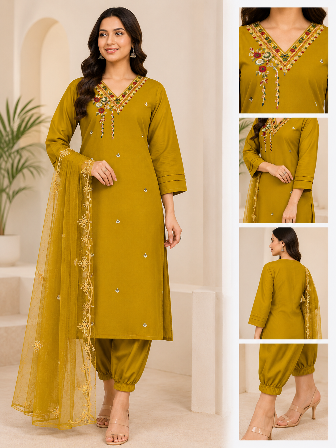 K-22768 Roman Silk Straight Line Kurti with Computer Work Organza Dupatta and Pant