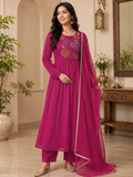 K-226 Mul Chanderi Hand Work Anarkali Kurti with Pants and Dupatta
