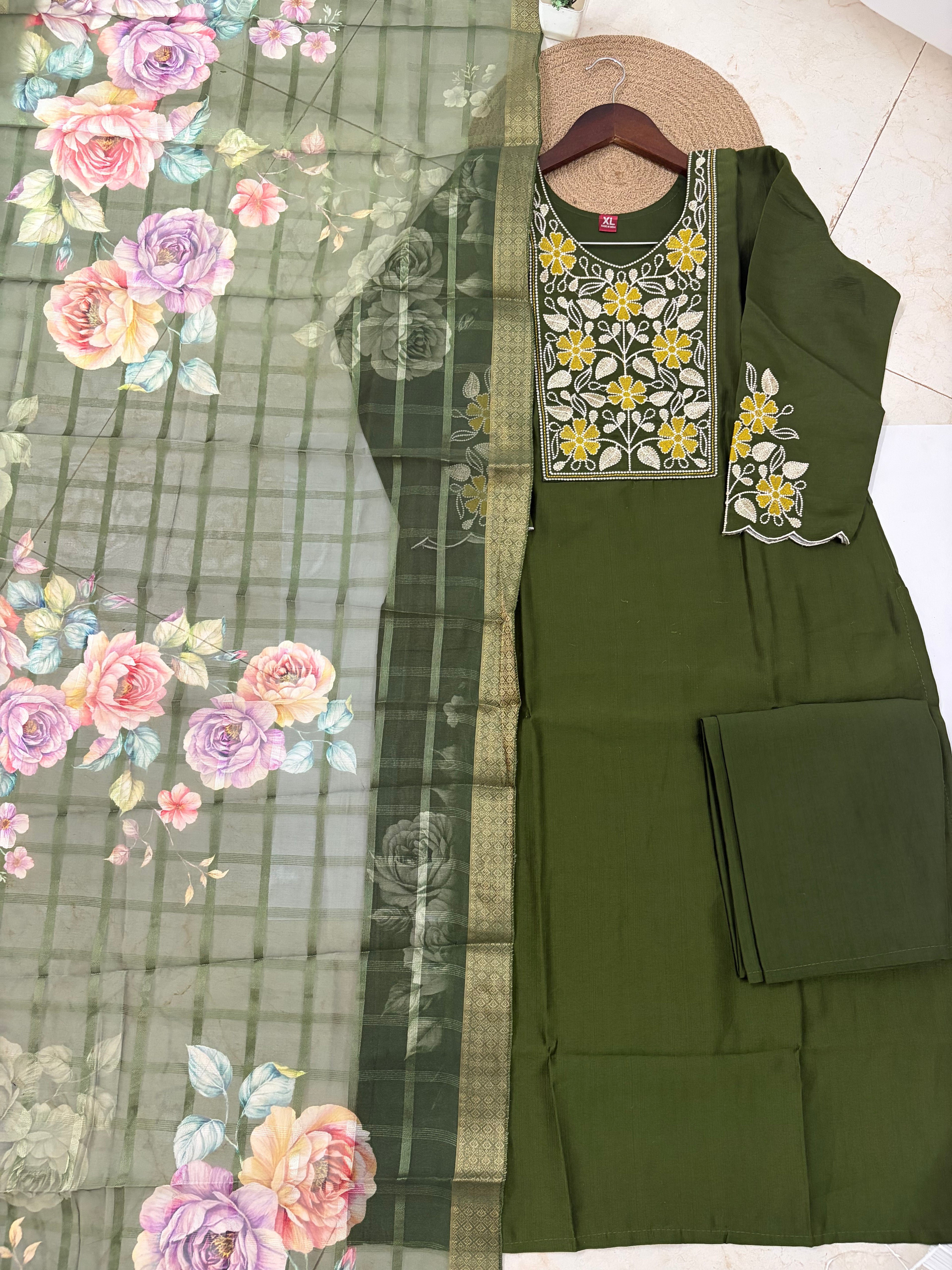 K-4338 Rayon Silk Straight Line kurti with Pants and dupatta