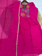 K-226 Mul Chanderi Hand Work Anarkali Kurti with Pants and Dupatta