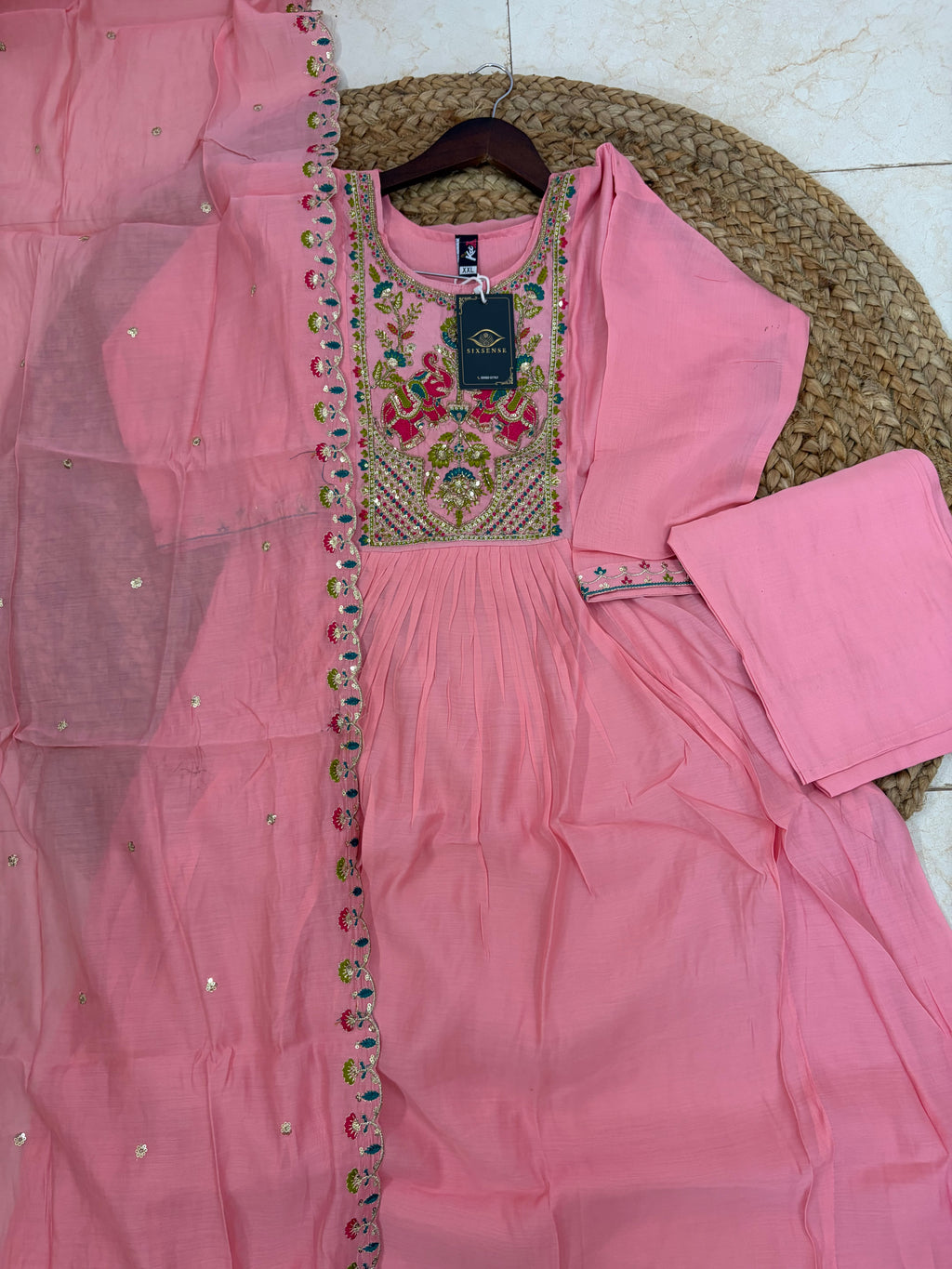 K-178 Mul Chanderi Anarkali Kurti with Pant and Dupatta