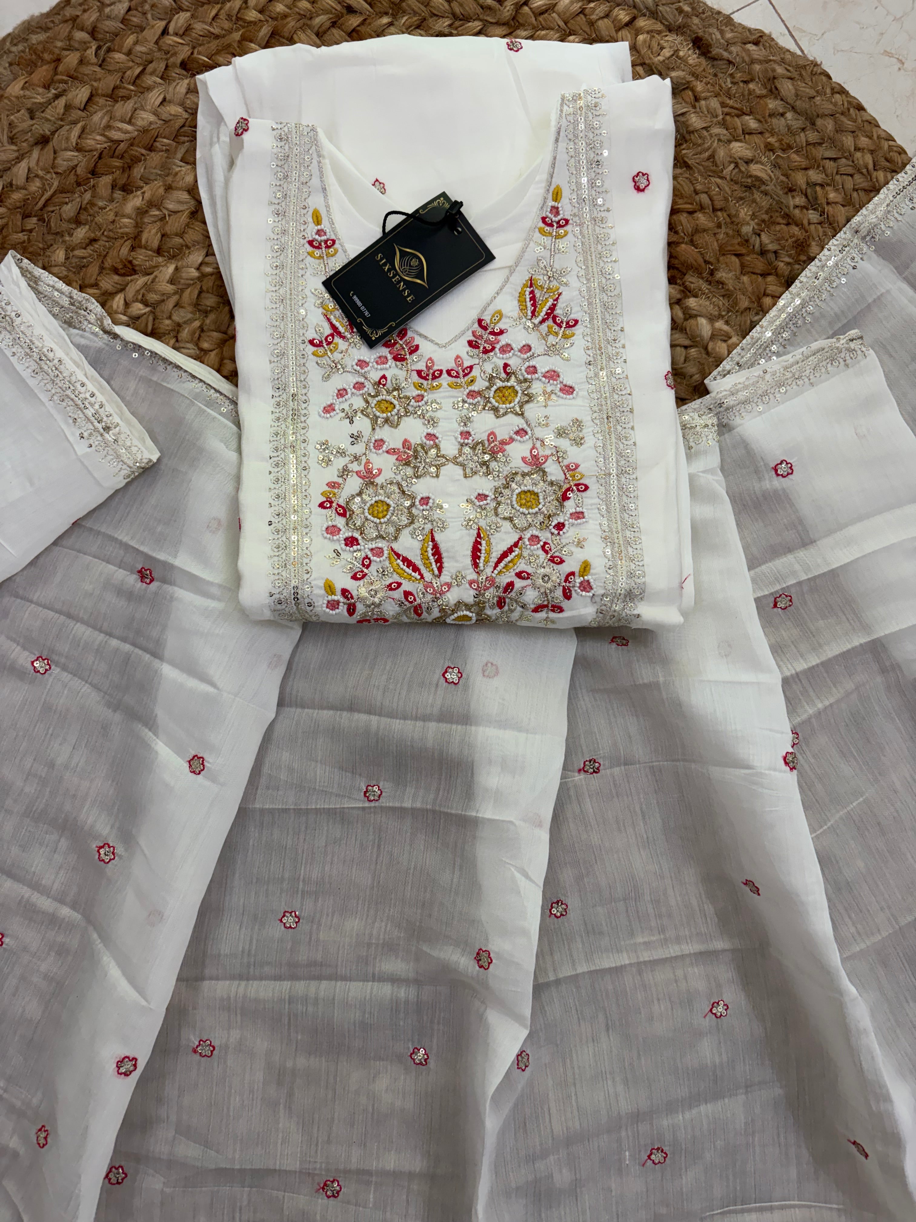 K-1145 Mul Chanderi Anarkali Kurti with Pant and Dupatta