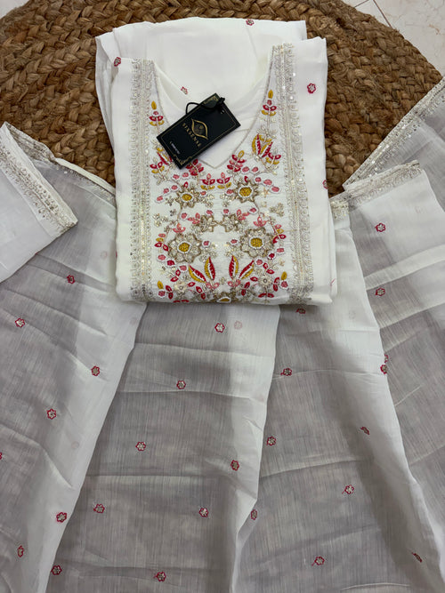 K-1145 Mul Chanderi Anarkali Kurti with Pant and Dupatta