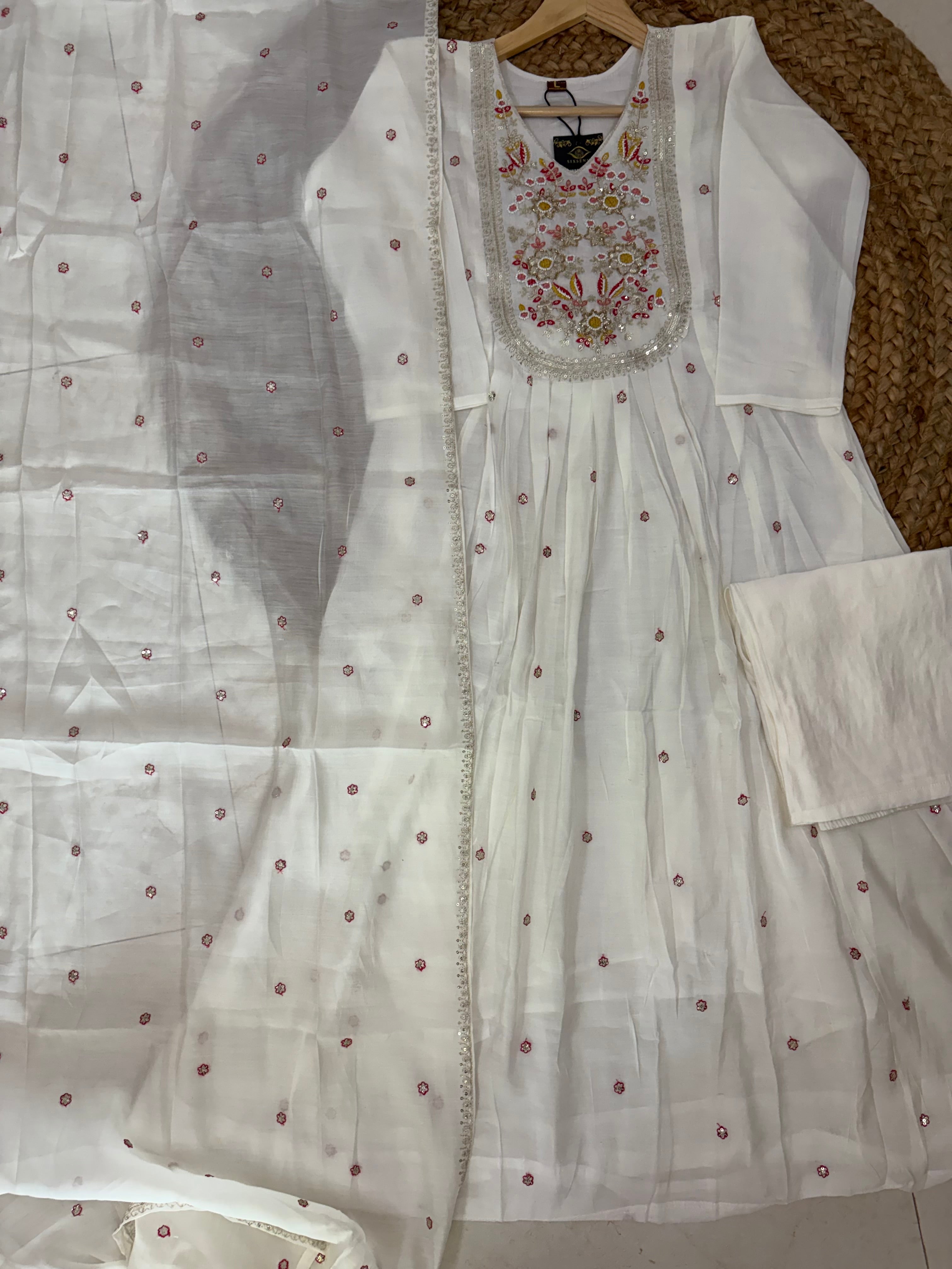 K-1145 Mul Chanderi Anarkali Kurti with Pant and Dupatta