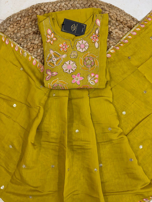 K-179 Mul Chanderi Anarkali Kurti with Pant and Dupatta