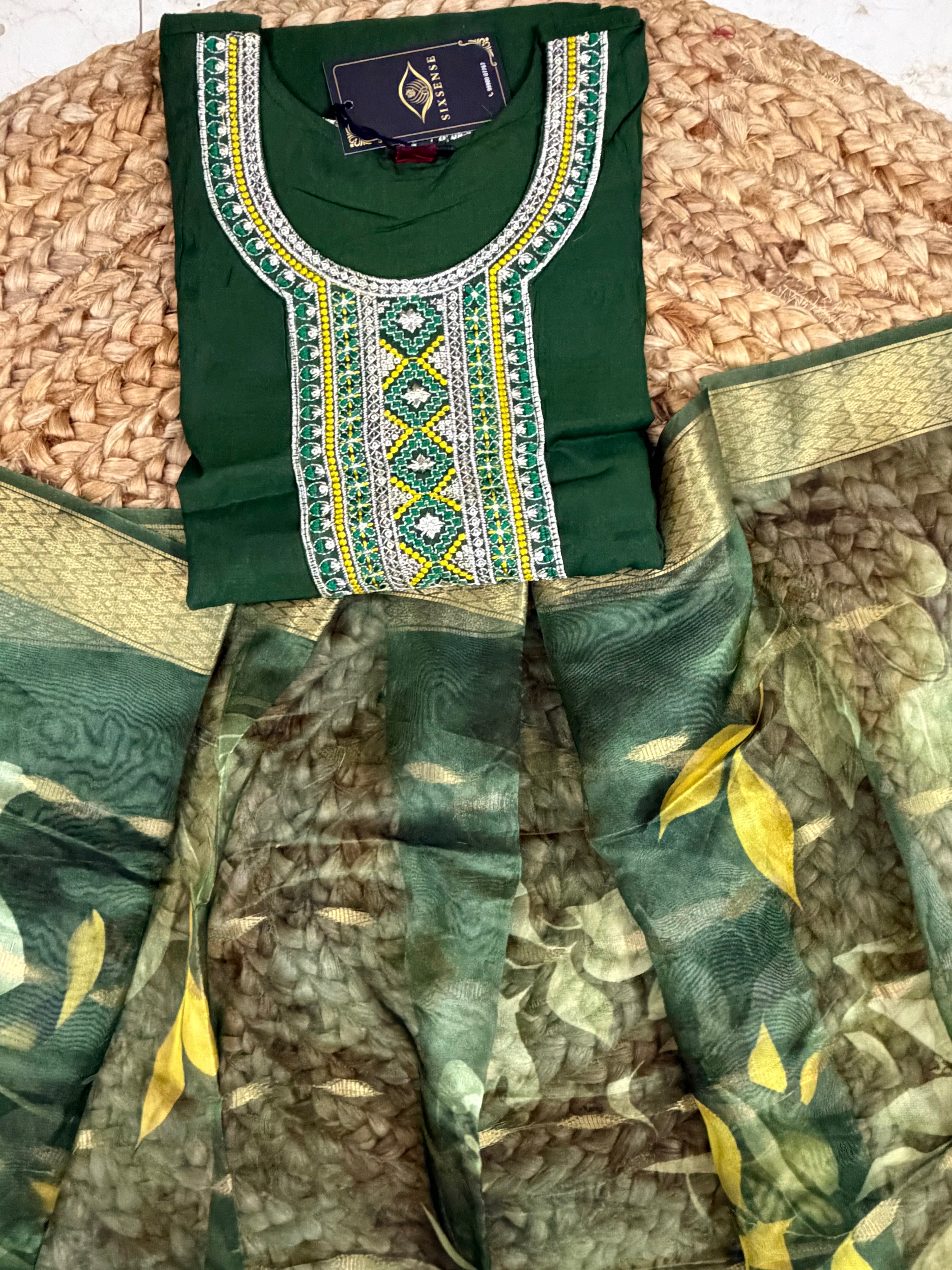 K-149 Mul Chanderi Anarkali Kurti with Pant and Dupatta