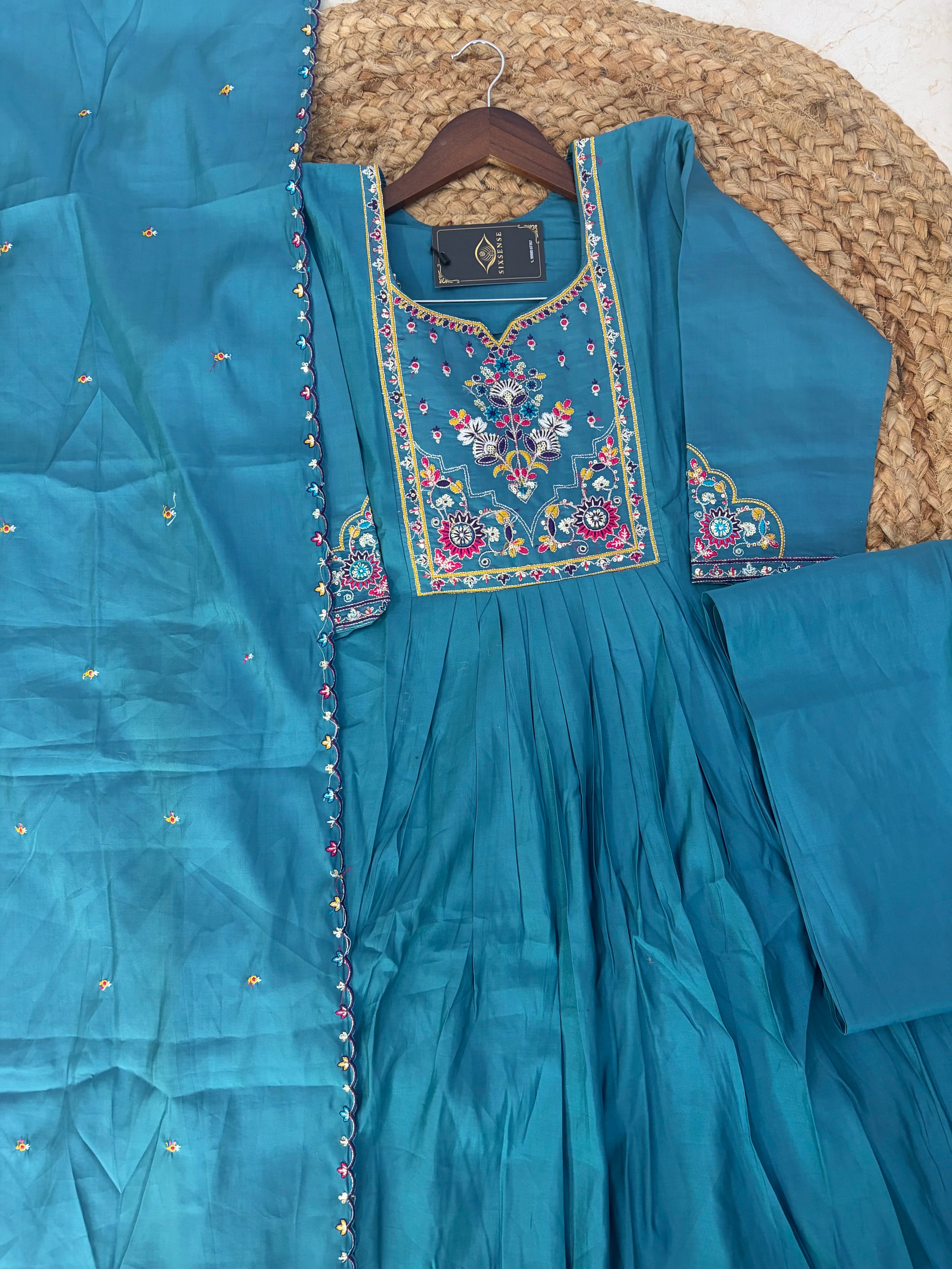 K-293 Roman Silk Anarkali Kurti with Pant and Dupatta
