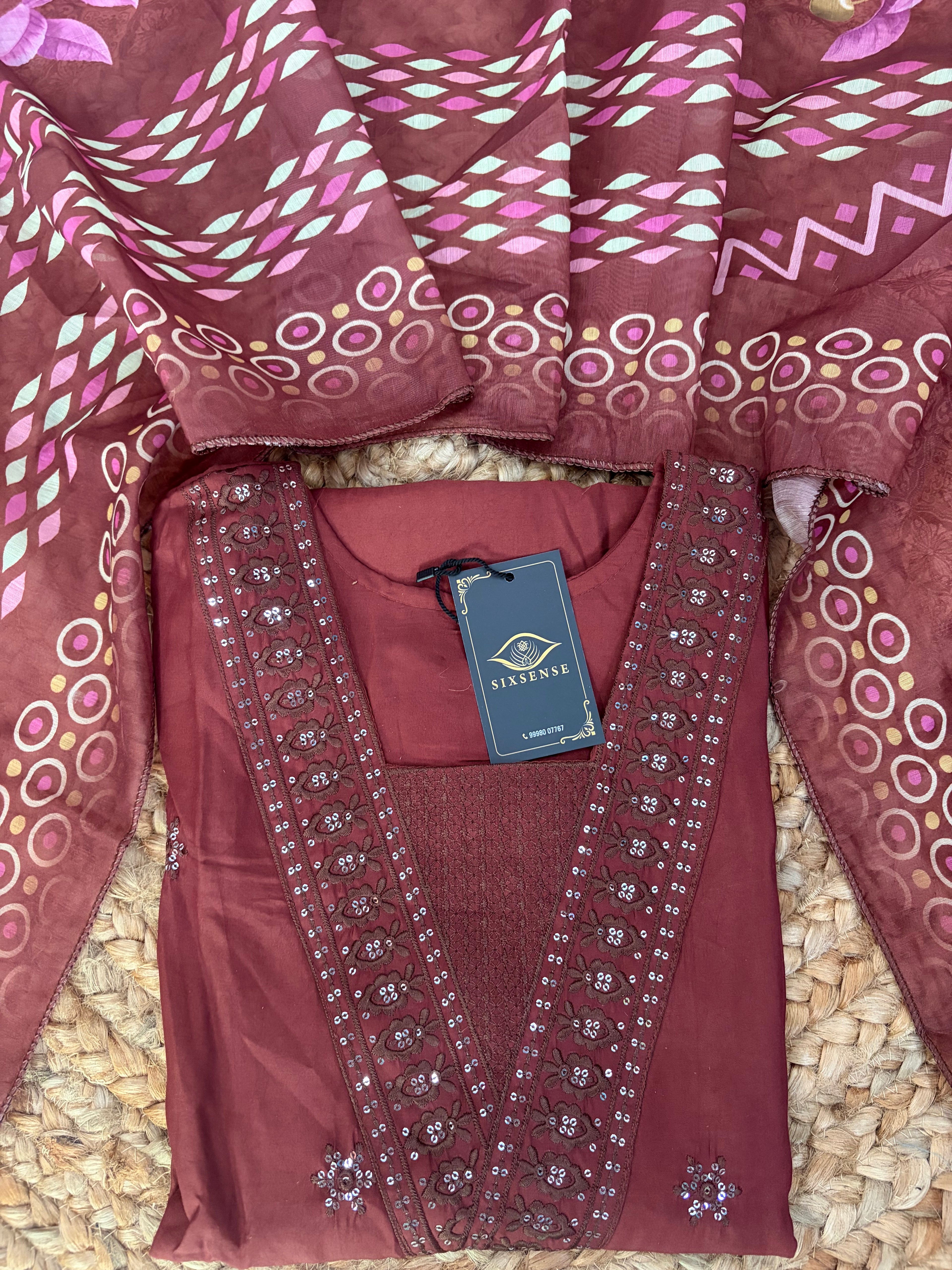 K-23 Roman Silk Straight Line Kurti with Pant and Dupatta