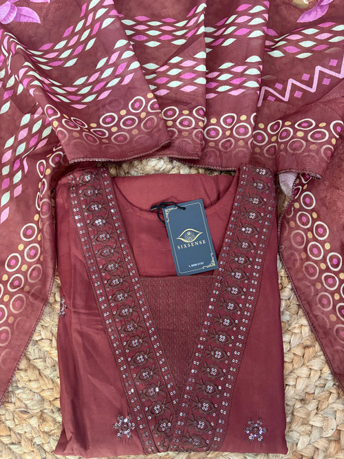 K-23 Roman Silk Straight Line Kurti with Pant and Dupatta