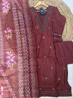 K-23 Roman Silk Straight Line Kurti with Pant and Dupatta