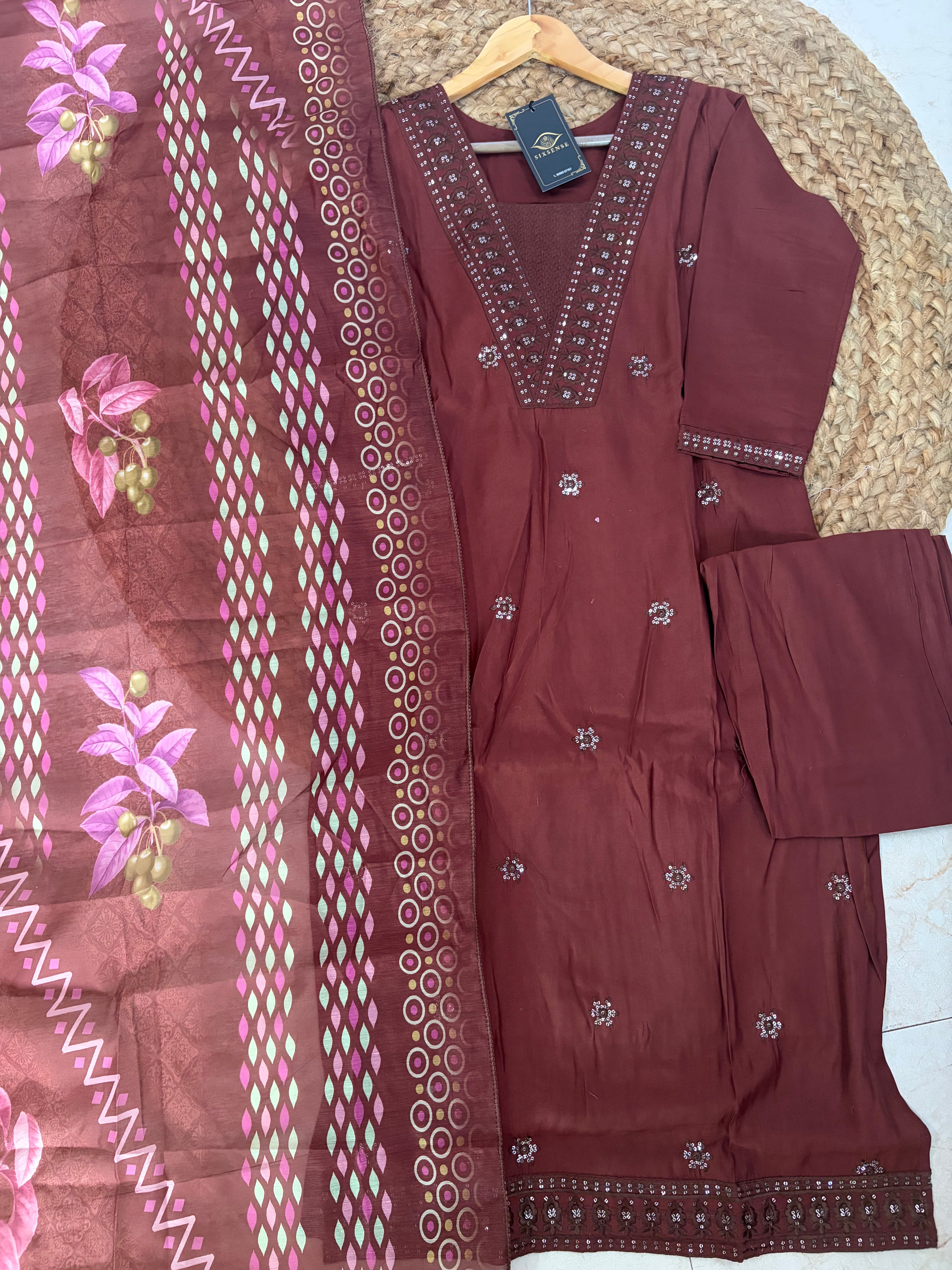 K-23 Roman Silk Straight Line Kurti with Pant and Dupatta