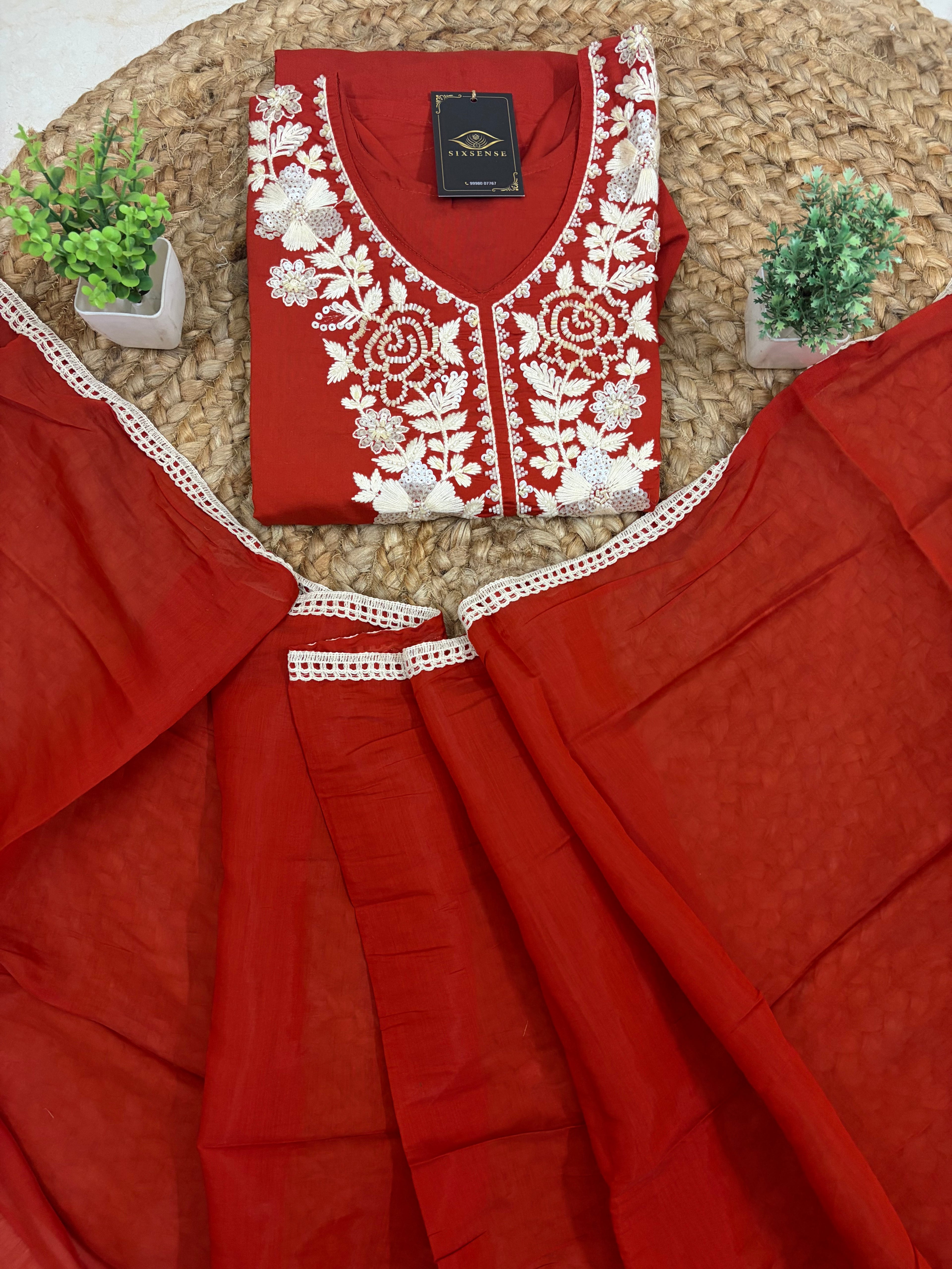 K-217 Roman Silk Straight Line Kurti with Pant and Dupatta