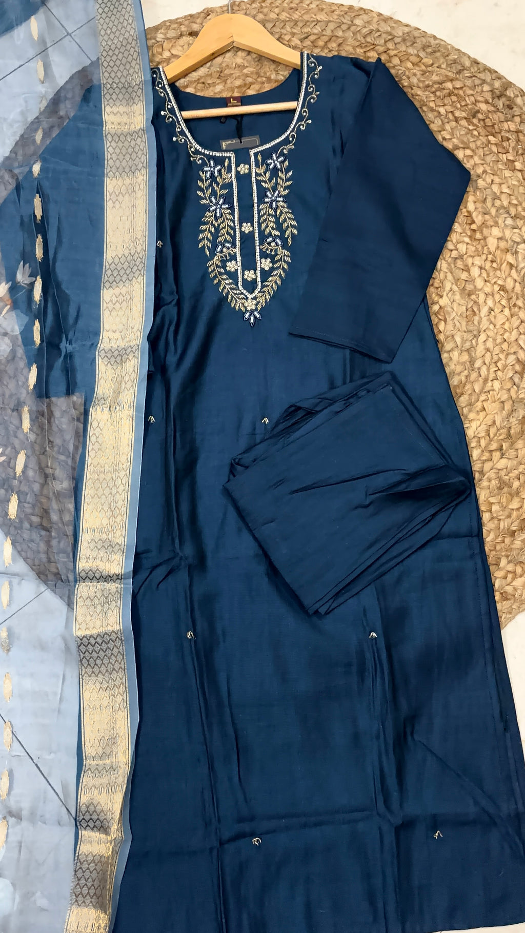 K-1166 Vatican Fabric Work Straight Line Kurti with Pant and Dupatta