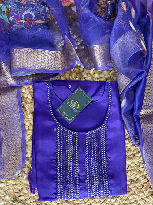 K-107 Roman Silk Straight Line Kurti with Pant and Dupatta