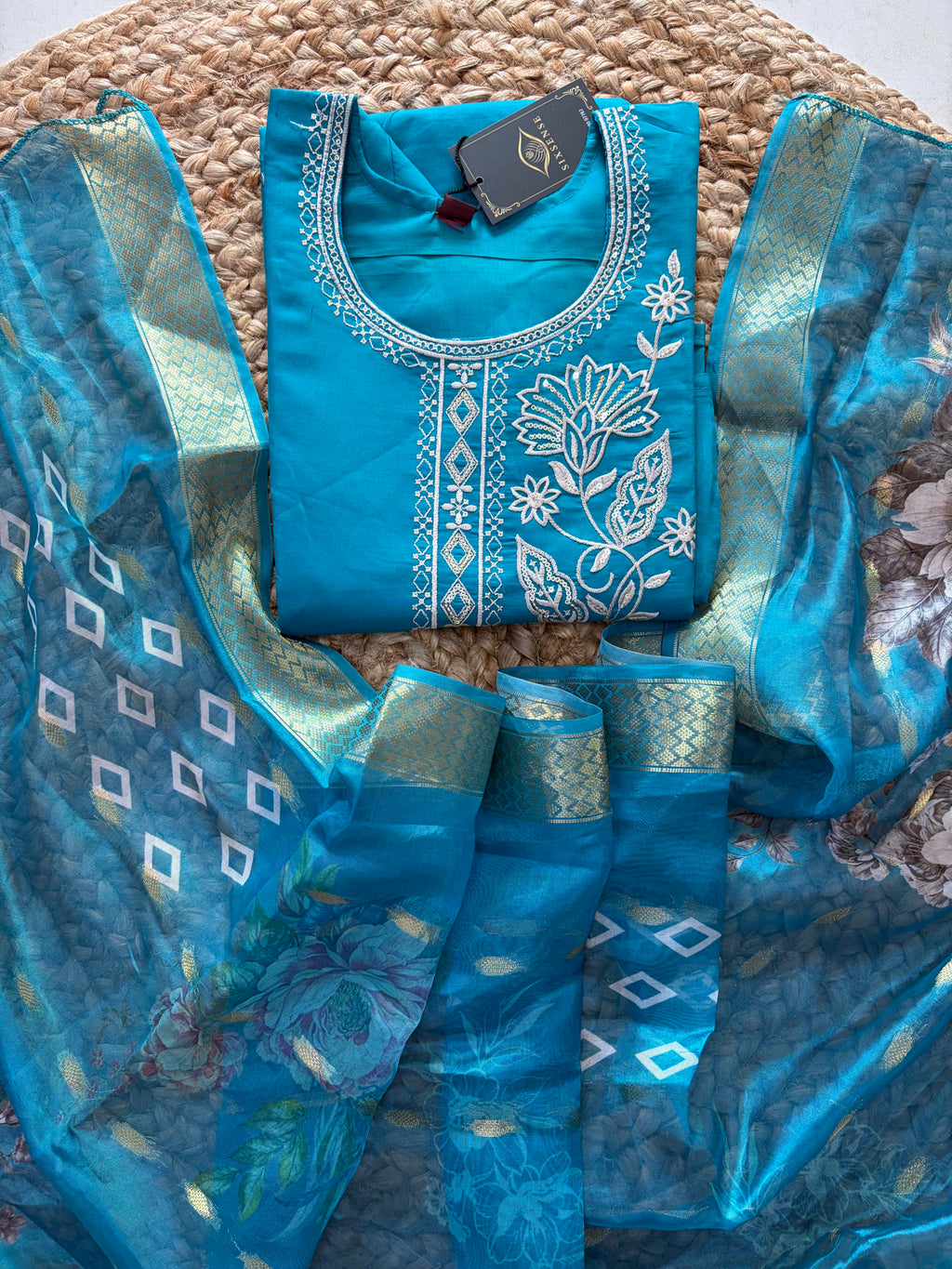 K-399 Roman Silk Straight Kurta with Pant and Dupatta
