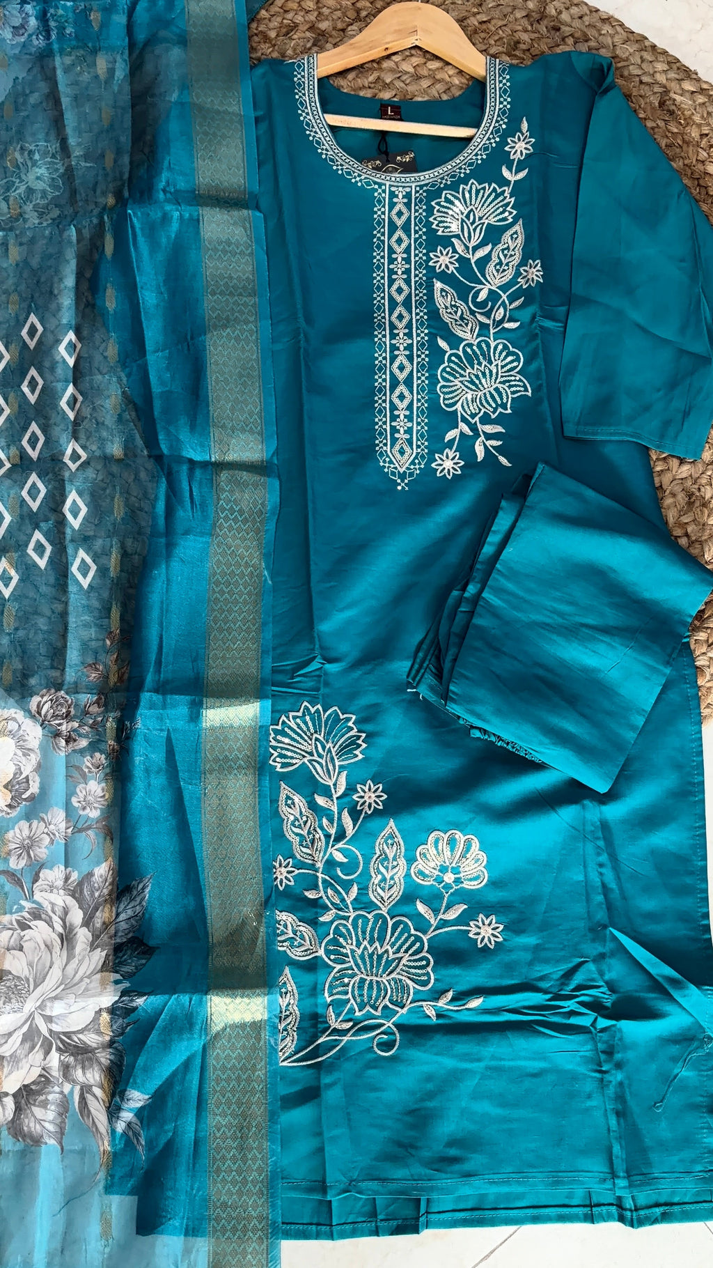 K-399 Roman Silk Straight Kurta with Pant and Dupatta
